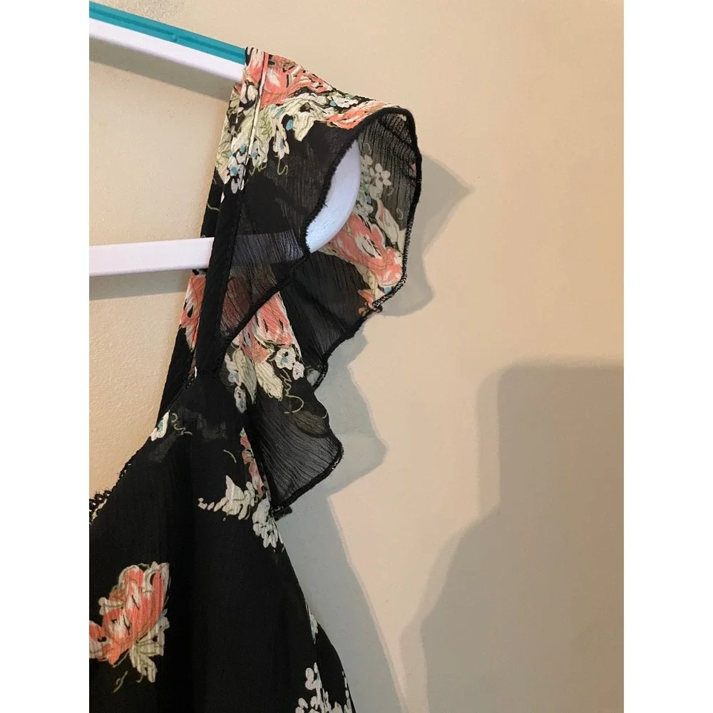 Torrid NWT Deadstock Vintage Y2k Black Floral Chiffon Ruffle Babydoll Top